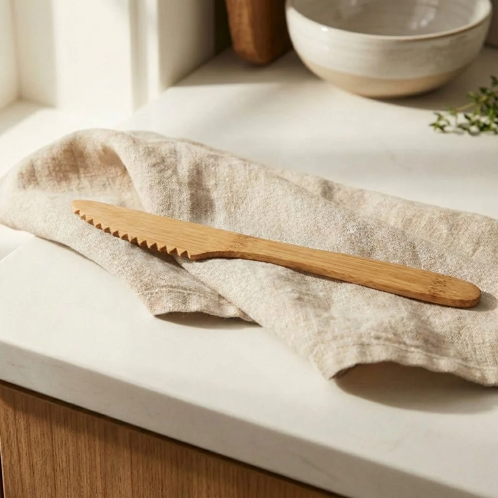 Natural Bamboo Serrated Knife Lightweight