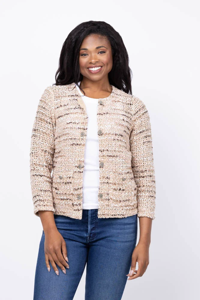 Detailed Nic Zoe Tonal Mix Knit Jacket Sweater in Neutral Multi Carefully Designed