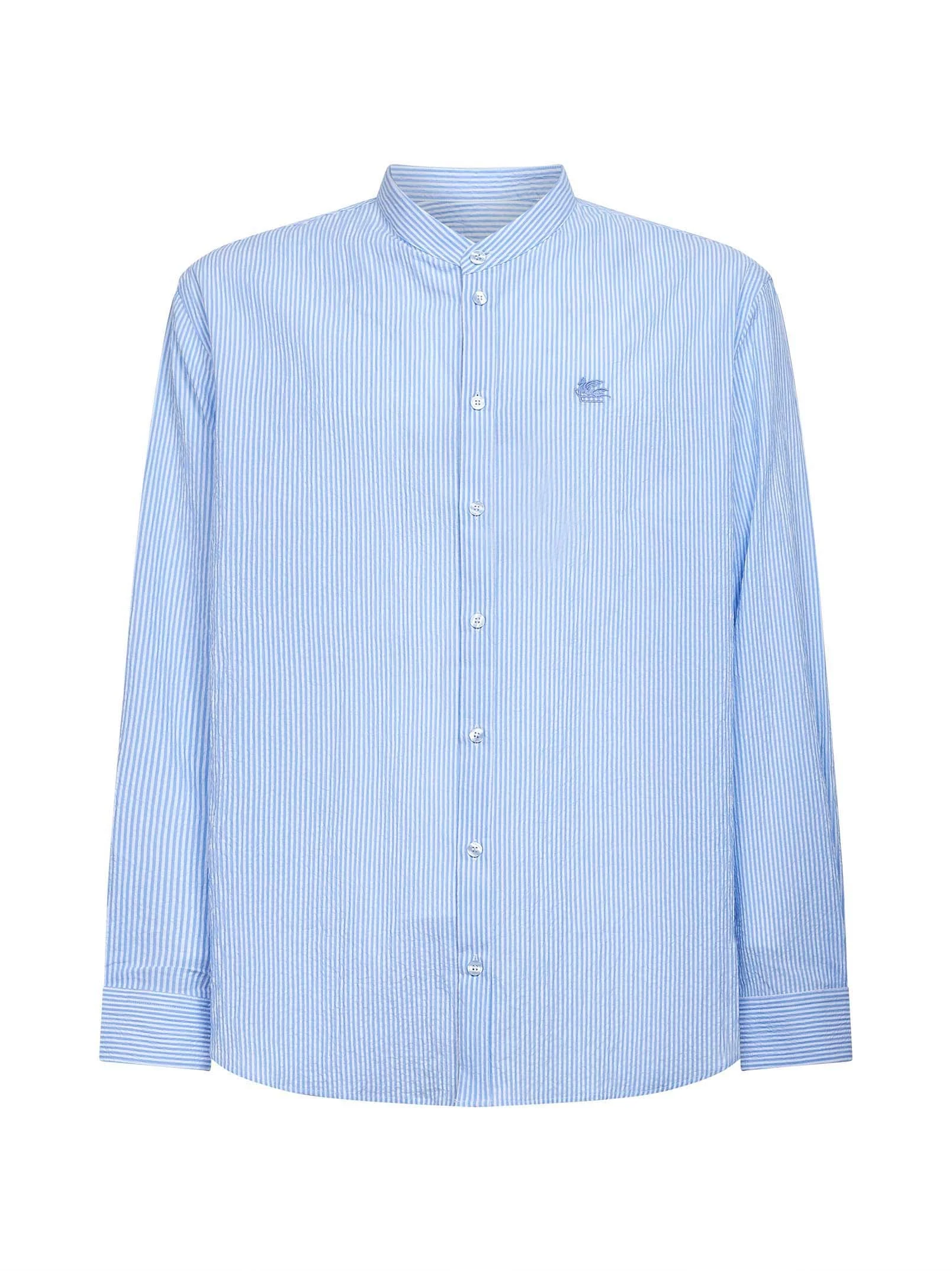 Fine Crafted Light Blue Striped Seersucker Cotton Logo Shirt Powerful