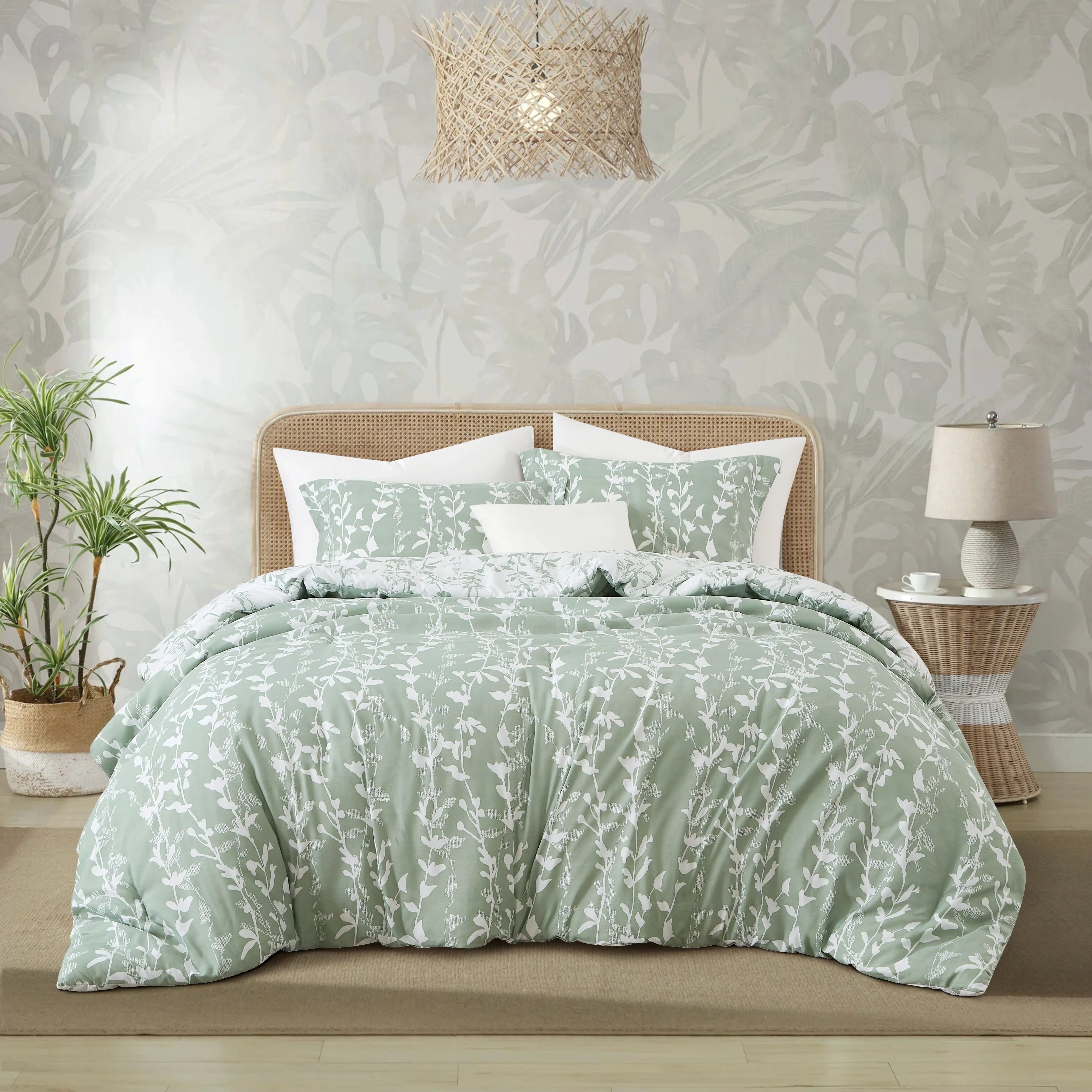 Traditional Nanshing Sage Green Comforter Set 3 Piece Cute Floral Bedding Full Size Microfiber Print Bedding Set 1 Soft Reversible Flowers Comforter 2 Pillow Shams Verified