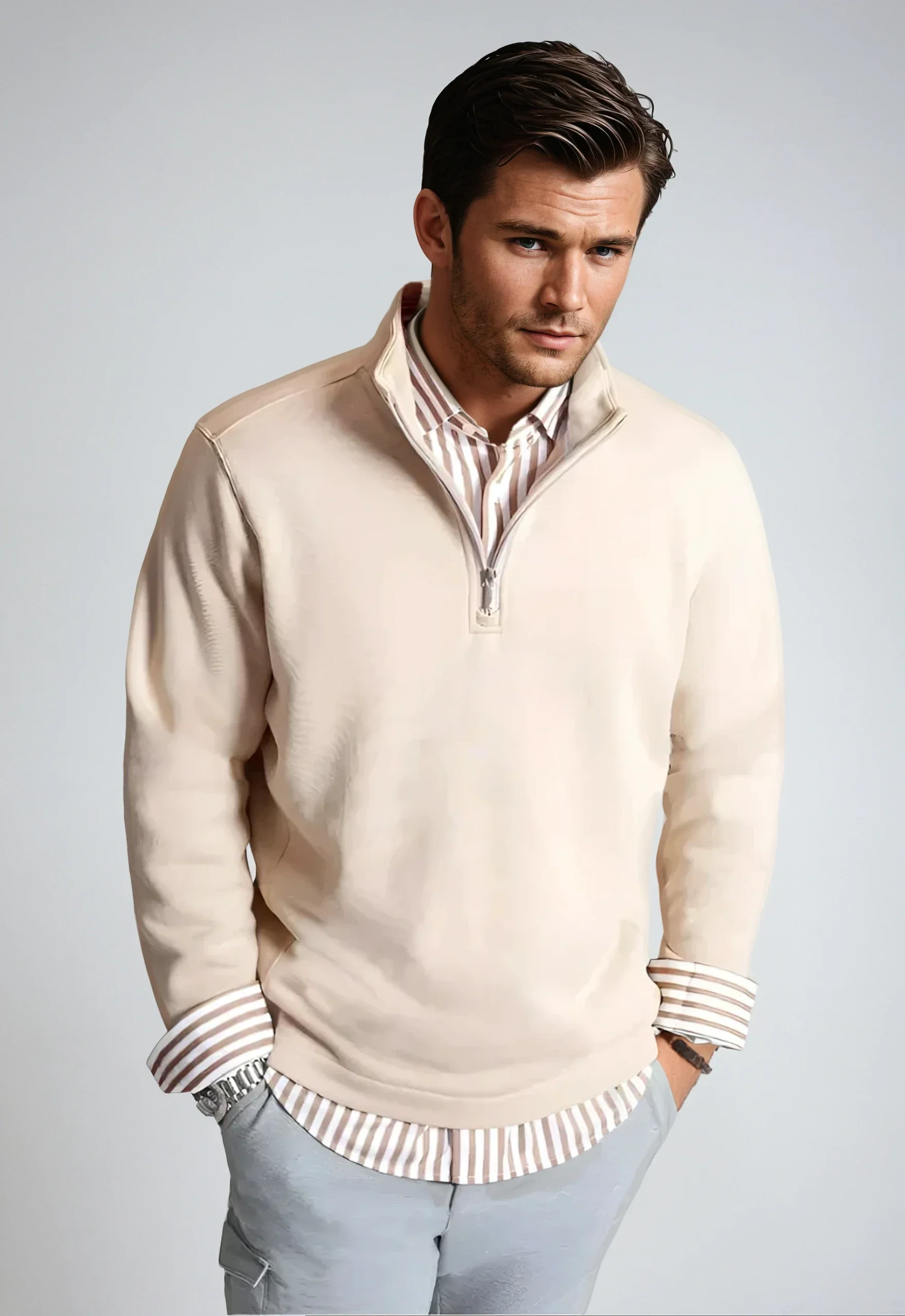 Superior Voey Quarter Zip Sweatshirt - Camel Natural