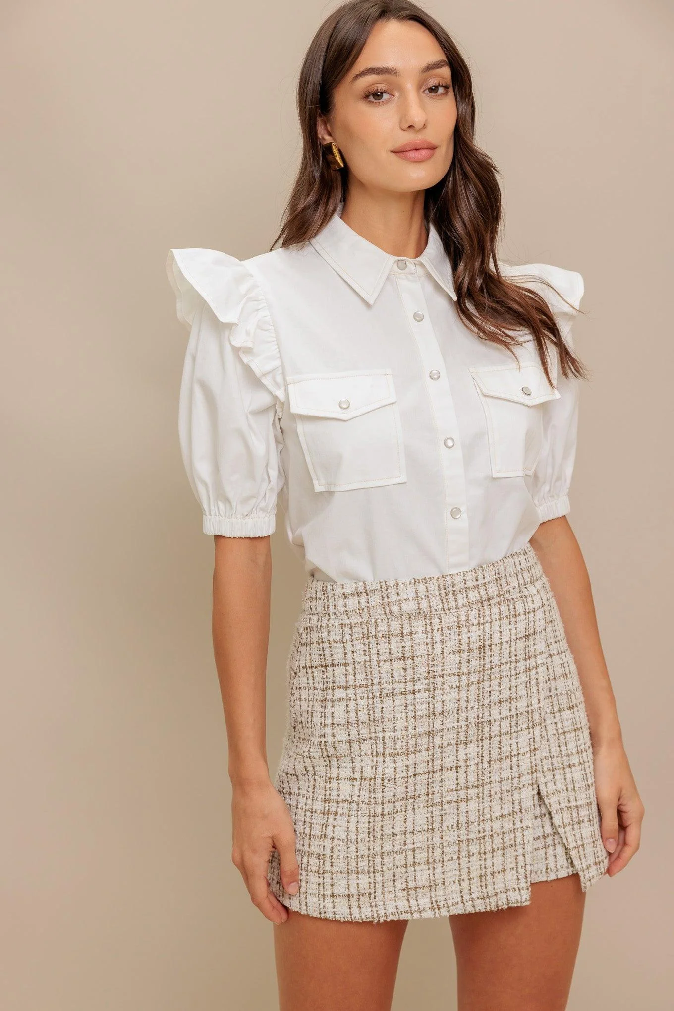 Flexible Modern Balance Woven Tweed Skort Fine Crafted