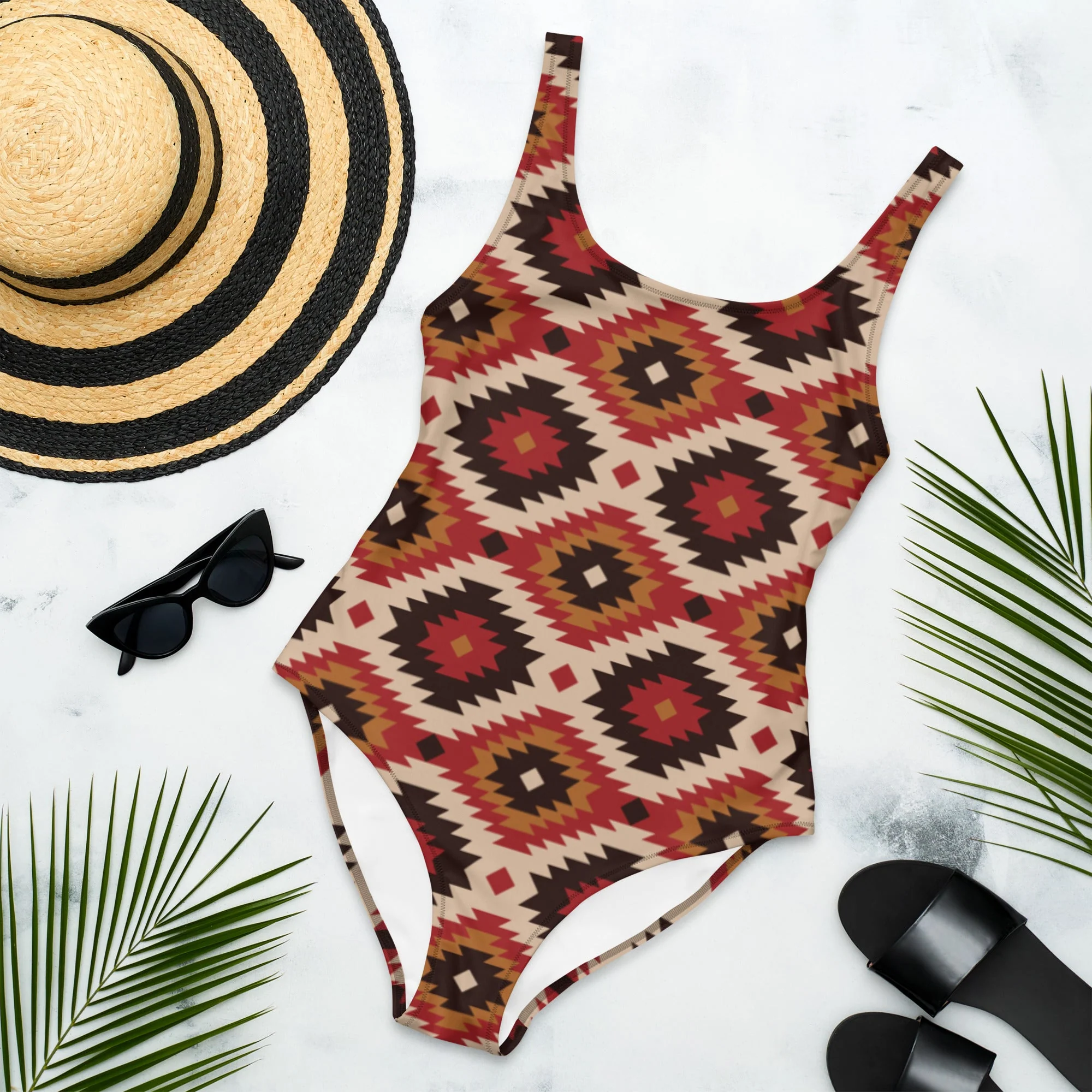 Consistent Baha Ranch Yeehaw Rust Aztec One-Piece Swimsuit Optimized