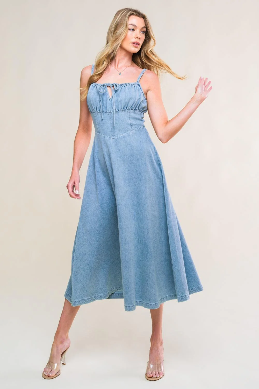 Contemporary Gorgeous Adornment Denim Mini Dress Secure