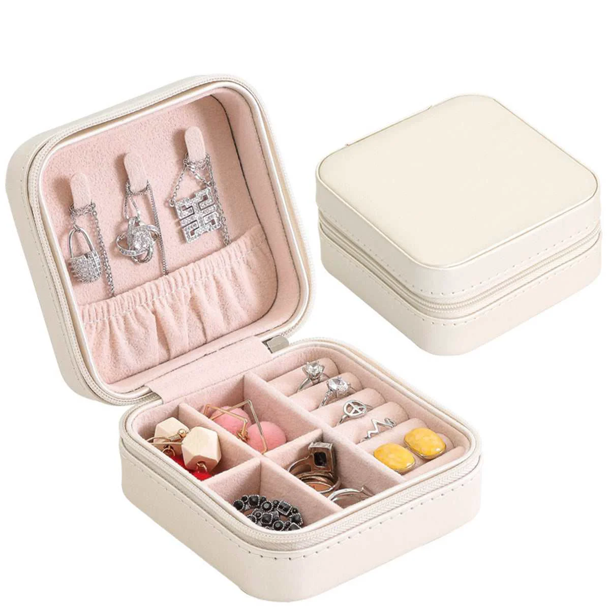 High-End White Zip Square Jewelry Box Certified