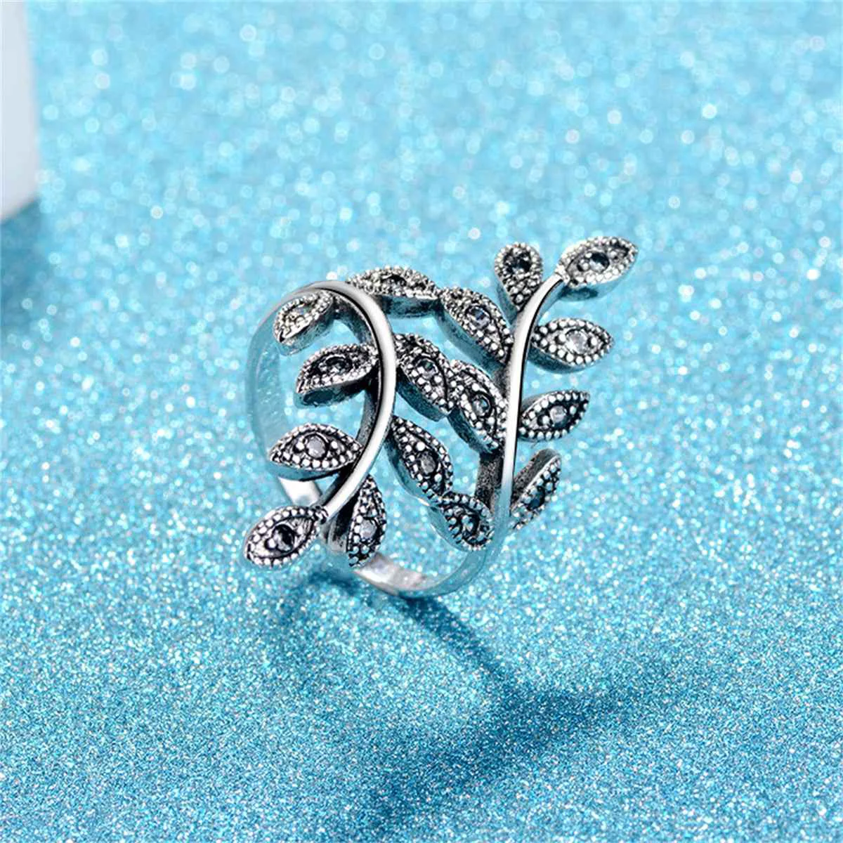 World-Class Cubic Zirconia Silvertone Leaves Bypass Ring High-Quality
