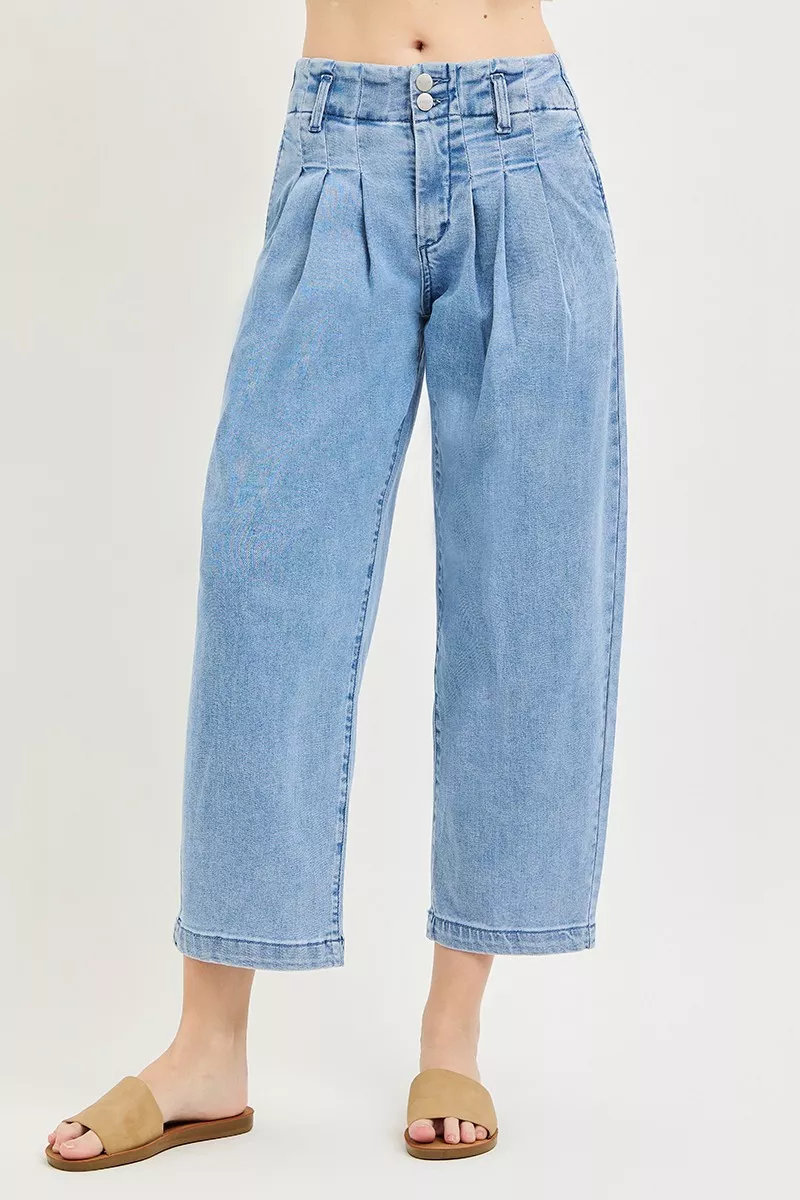 Crafted RISEN Slouchy Crop Barrel Pleated Jeans Quality