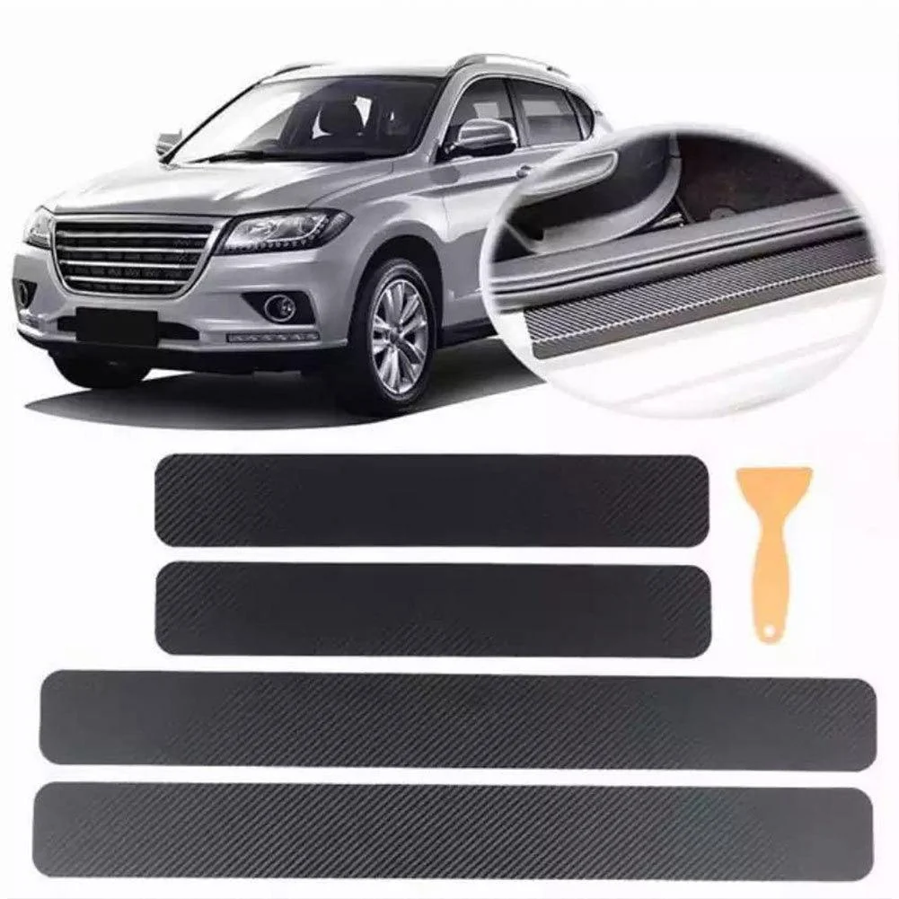Authentic 4PCS Car Stickers Universal Sill Scuff Anti Scratch Carbon Fiber Auto Car Door Sticker Decals AUTO Car Door Jamb Guard and Sill Protector Car Door Sill Plate Protectors Door Entry Guards Sill Scuff Cover Panel Step Protector Car Accessories Fashionable