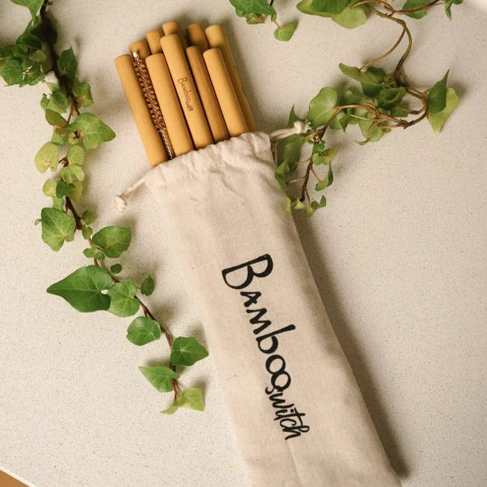 Fashionable 10 Organic Bamboo Straws Coconut Fiber Straw Cleaner Crafted