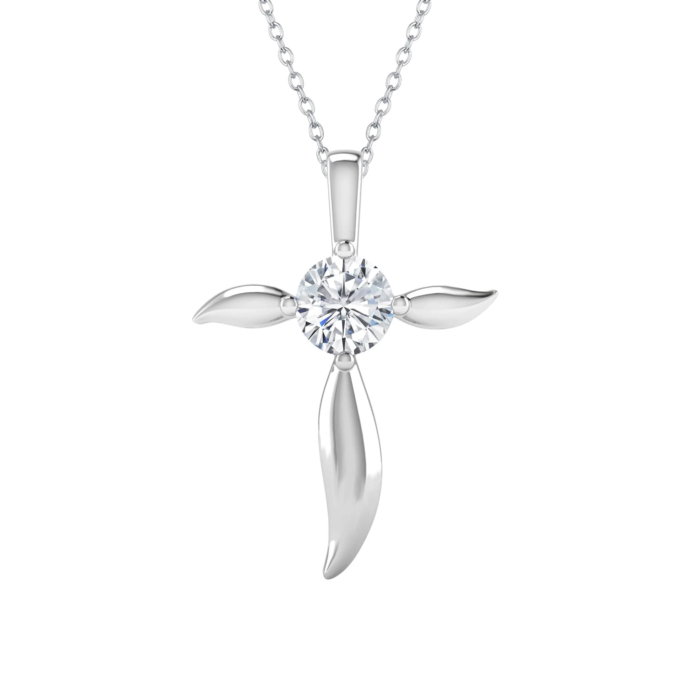 High-Grade Sterling Silver Moissanite Solitaire Cross Pendant with 18 Chain Verified