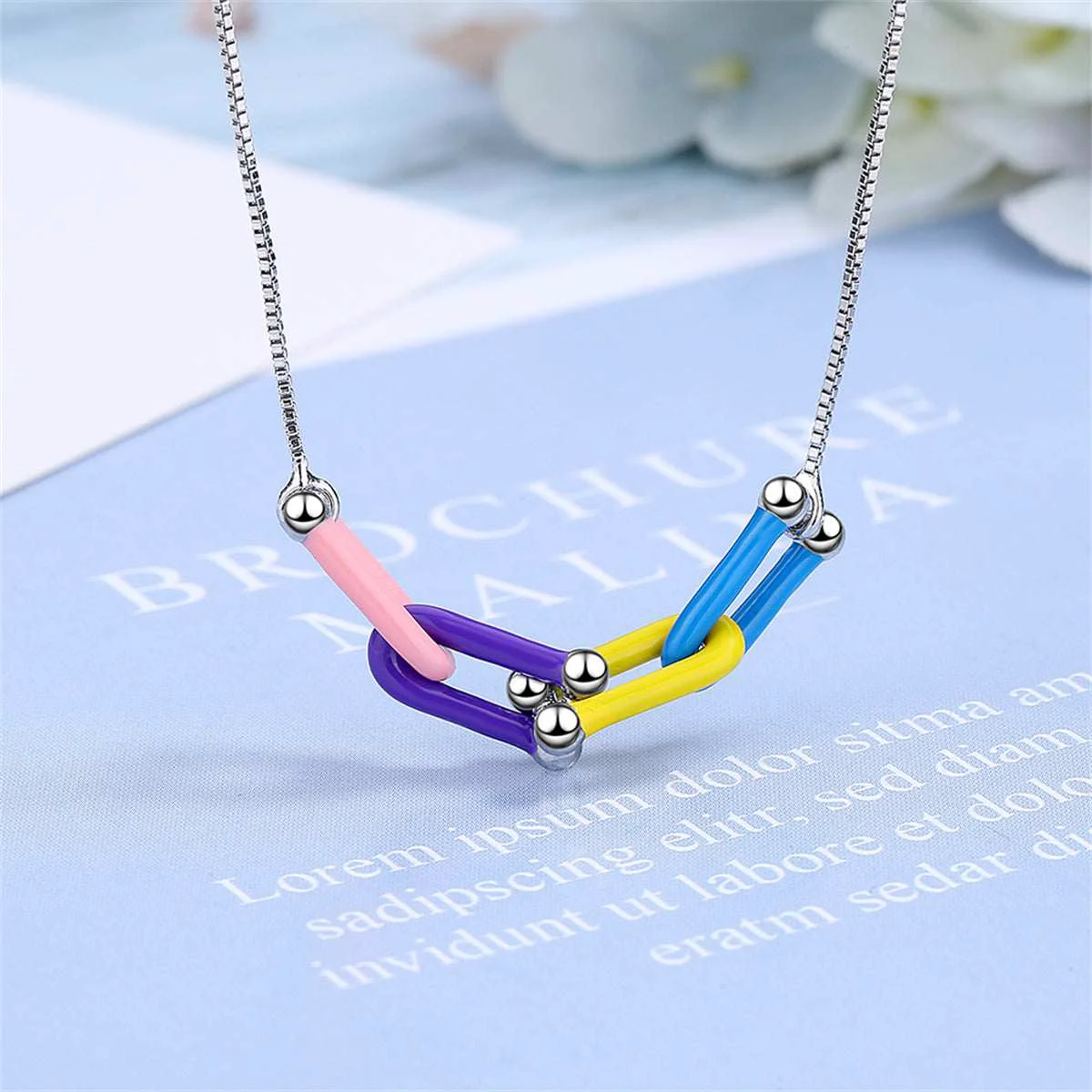 Authentic Multicolor Enamel Silvertone Clasp Pendant Necklace Fine