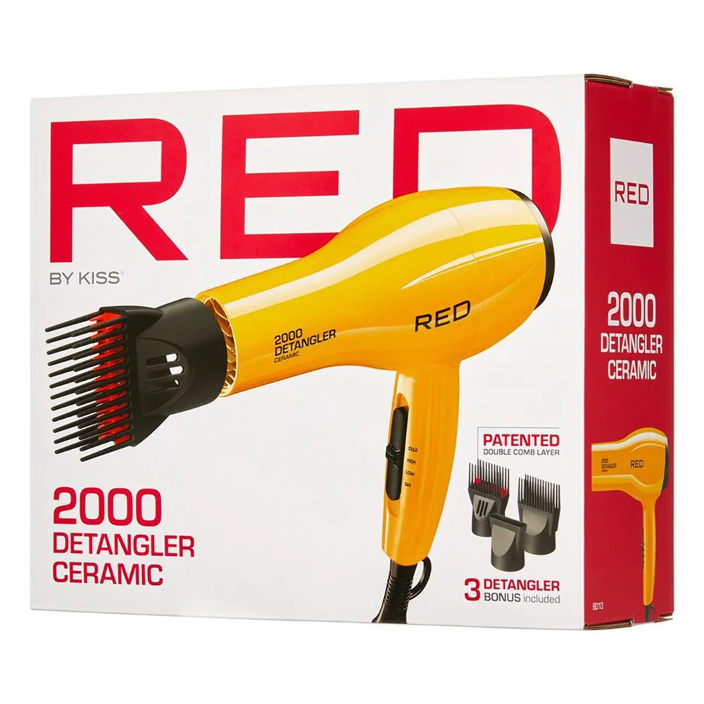 Excellent Kiss Red 2000W Detangler Hair Dryer Ceramic Yellow with 3 Attachments Fast Drying and Smoothing 1Ea Certified