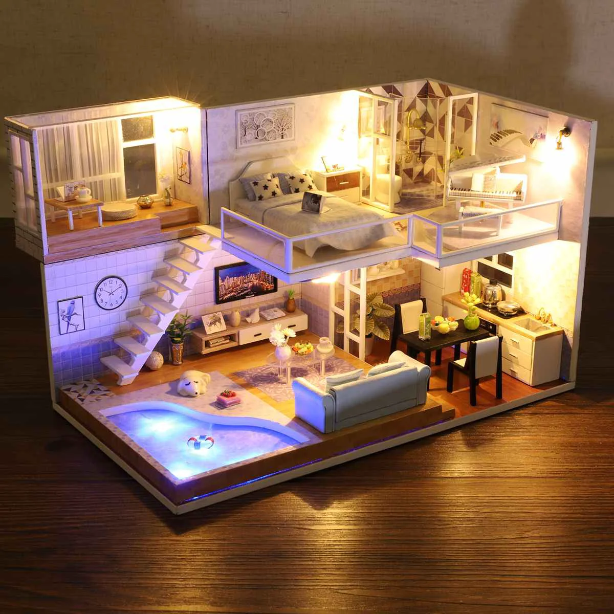 Exceptional Large LED DIY Miniature Dollhouse Kit Sophisticated
