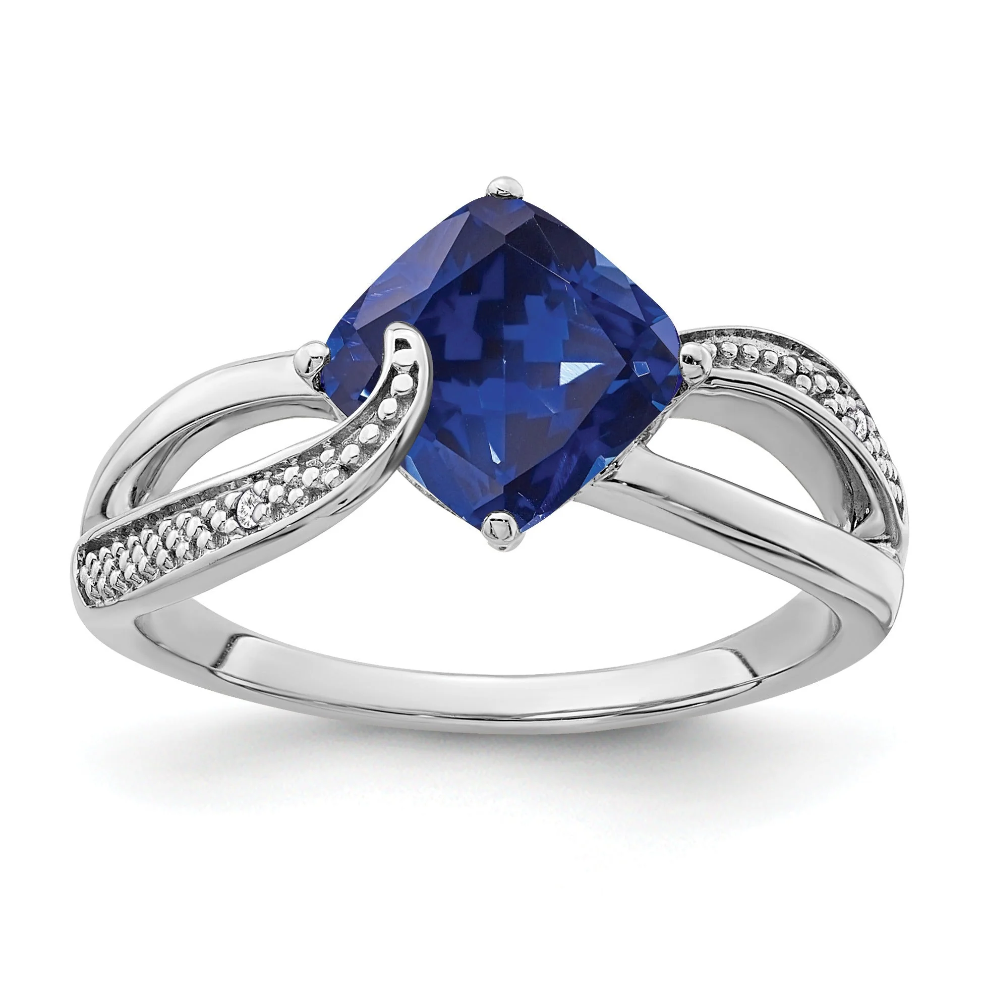 Versatile 2.5 Ct Cushion Blue Created Sapphire With Diamond Silver Infinity Bypass Ring Excellent