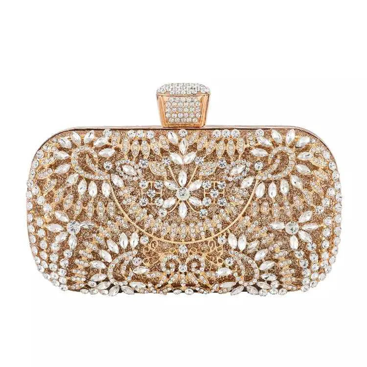 Solid Crystal Gold Damask Floral Clutch Versatile
