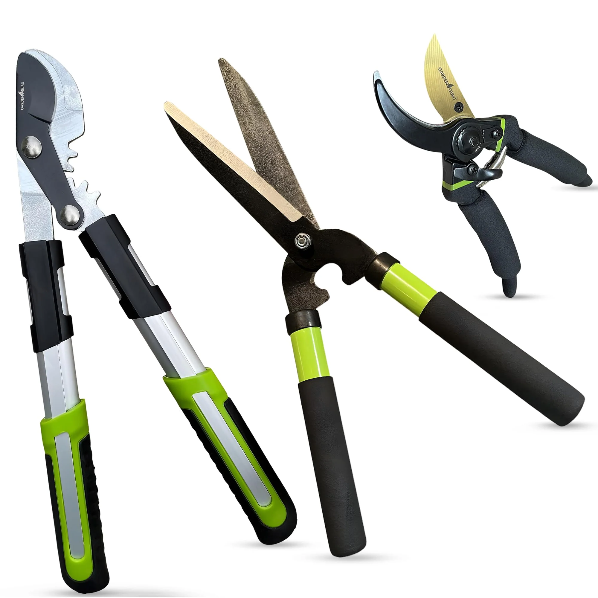Superior Garden Guru Yard Pruning Trimming Set - Includes Hedge Shears Garden Loppers Pruners Casual
