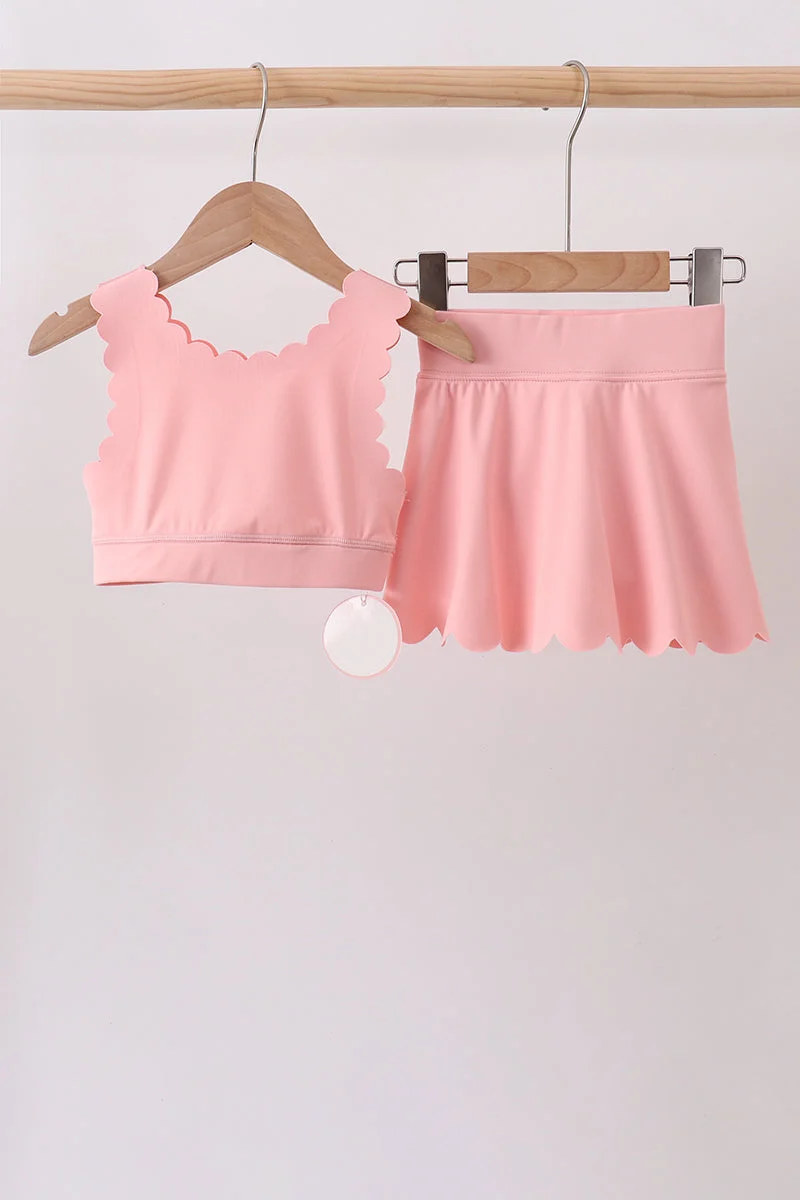 Convenient Pink Scalloped Yoga Skorts Set Luxury