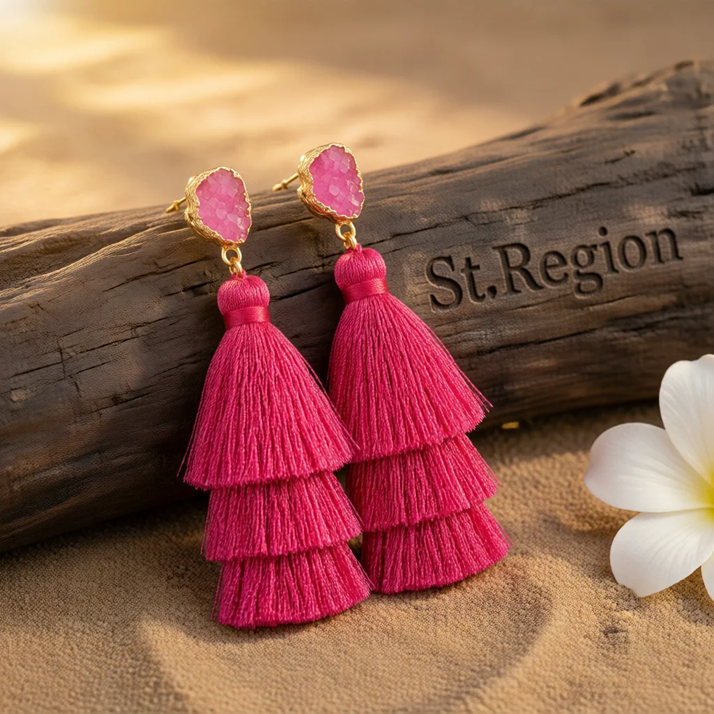 World-Class Rose Tri-Layered Tassel Drop Earrings Pure