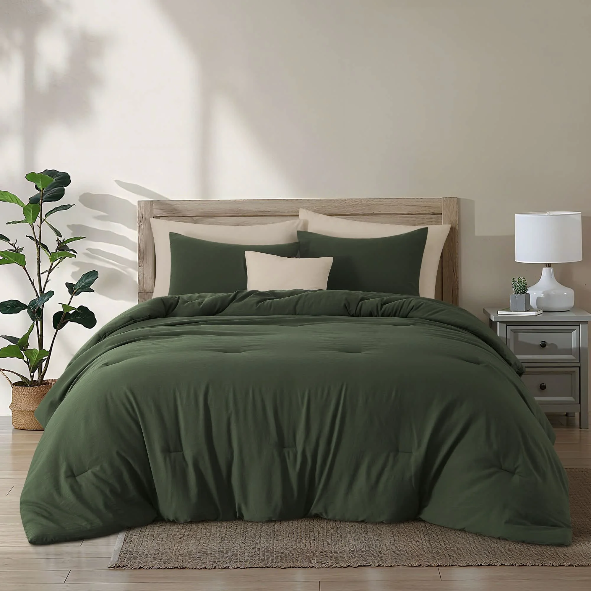 Crafted Nanshing Dark Green Comforter Set Twin 2 Piece Ultra Soft Prewashed Bedding Cotton-Like Breathable Comforter Warm Down Bedding Set All season Matching Pillow Shams Sustainable