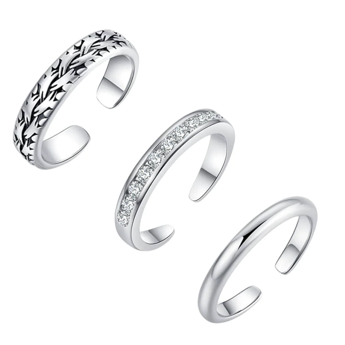 Modern Cubic Zirconia Silvertone Adjustable Toe Ring Set Stylish