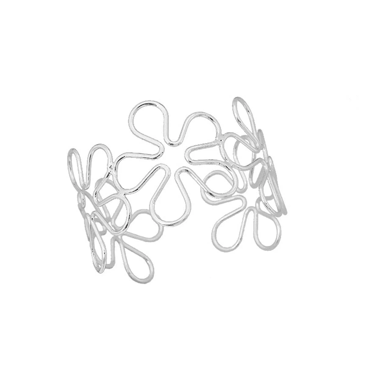 Casual Silvertone Linked Open Flower Arm Cuff Pure