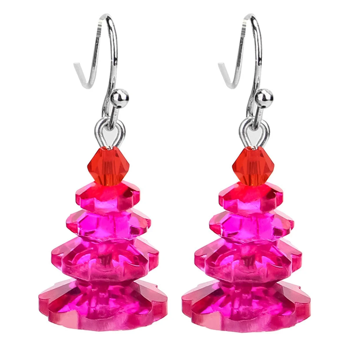 Authentic Rose Crystal Red Stacked Festive Tree Drop Earrings Breathable