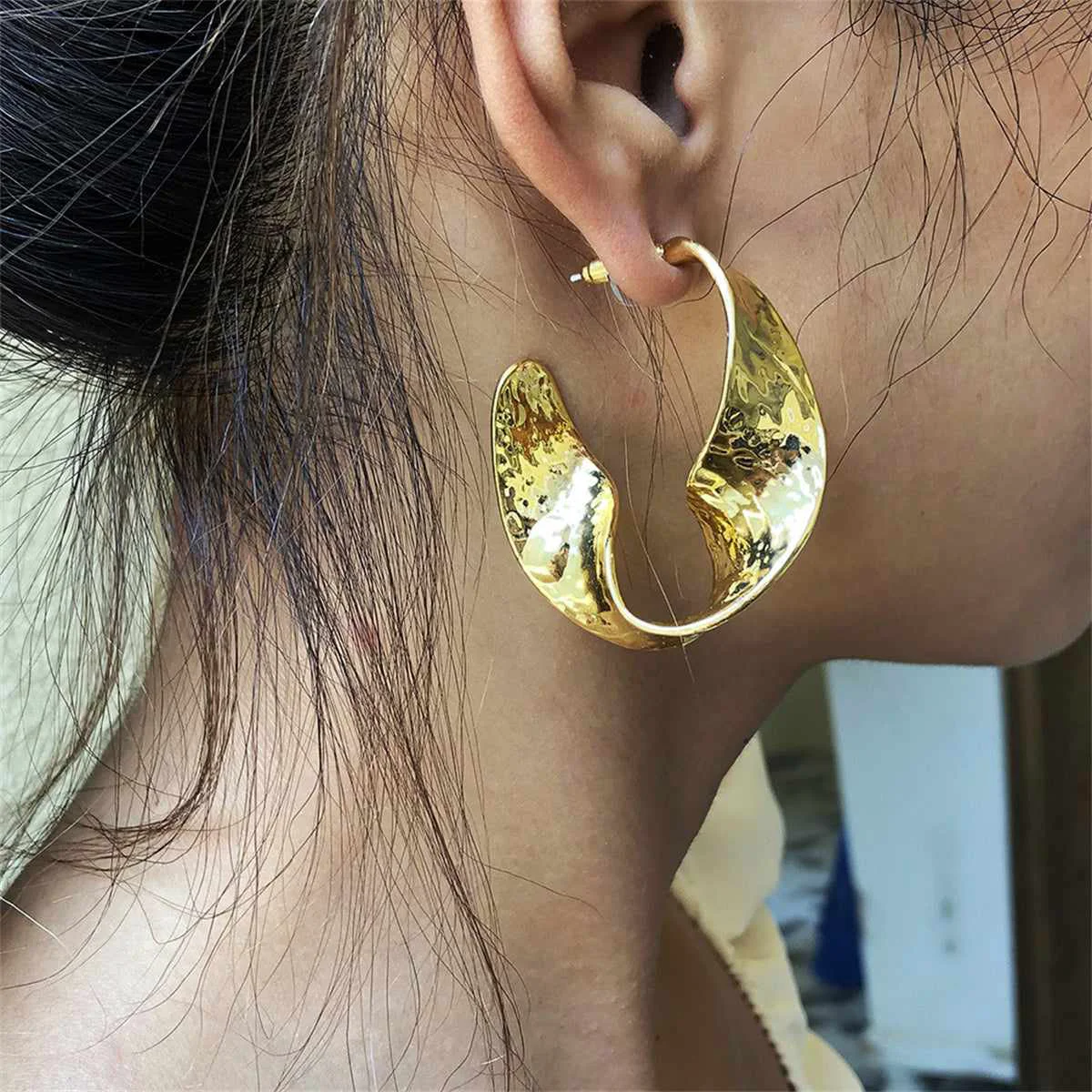 Artisan Goldtone Curved Huggie Earrings Top-Quality