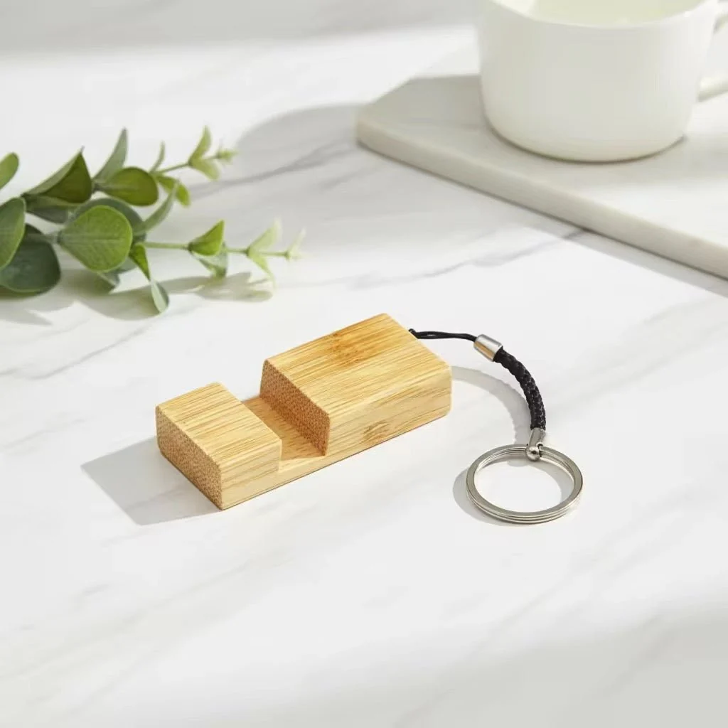 Trendy Bamboo Key Chain Phone Holder Elegant