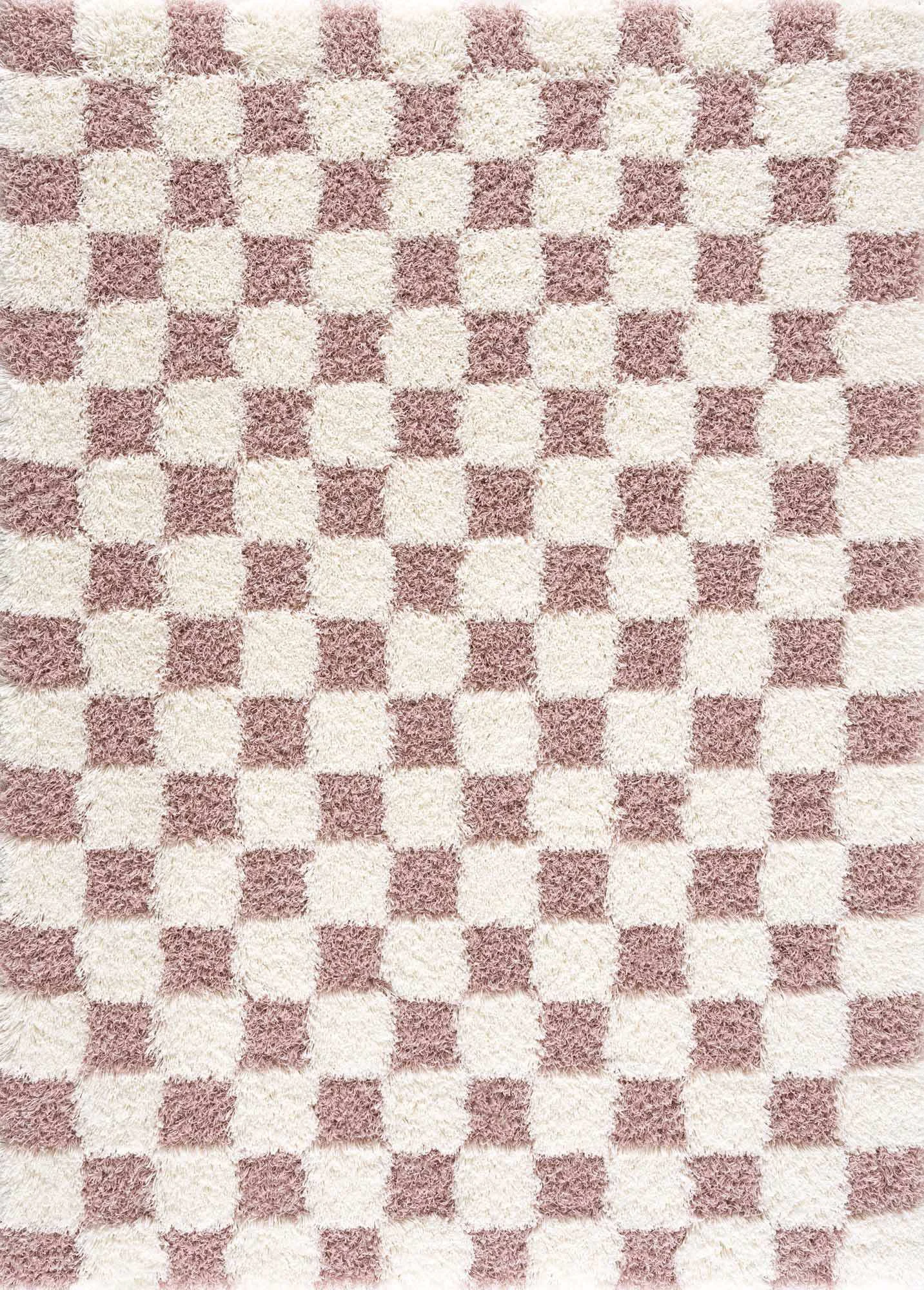 Contemporary Atira Pink Checkered Shag Rug Specialty