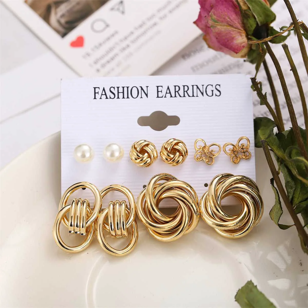 World-Class Pearl Goldtone Open Butterfly Stud Earrings Set Safe