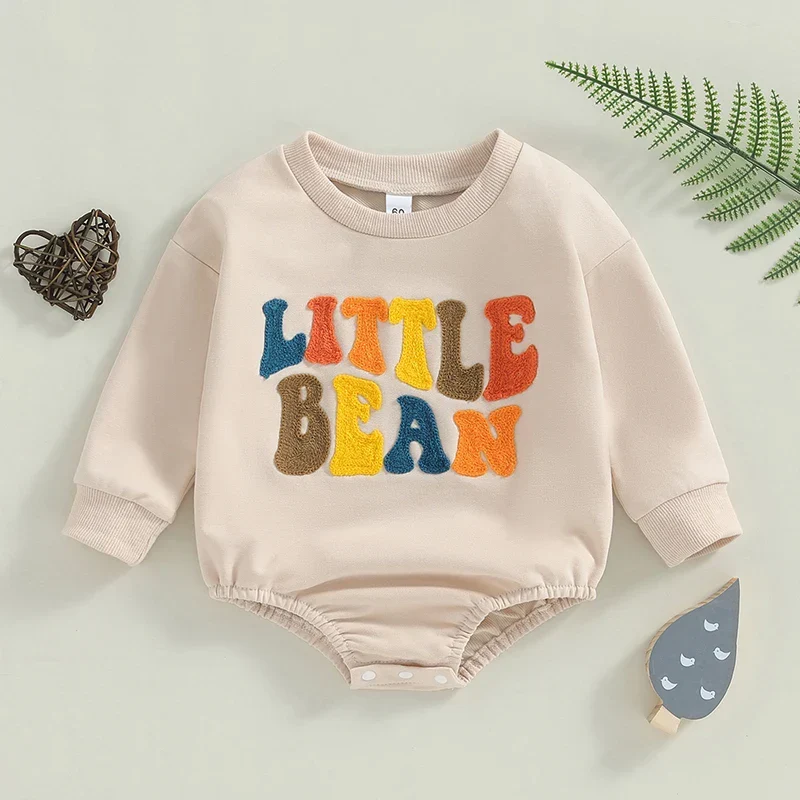 Fashionable Baby Girls Boys Little Bean Bodysuit Long Sleeve Letter Embroidery Casual Playsuit RomperSPECIFICATIONS Minimalist