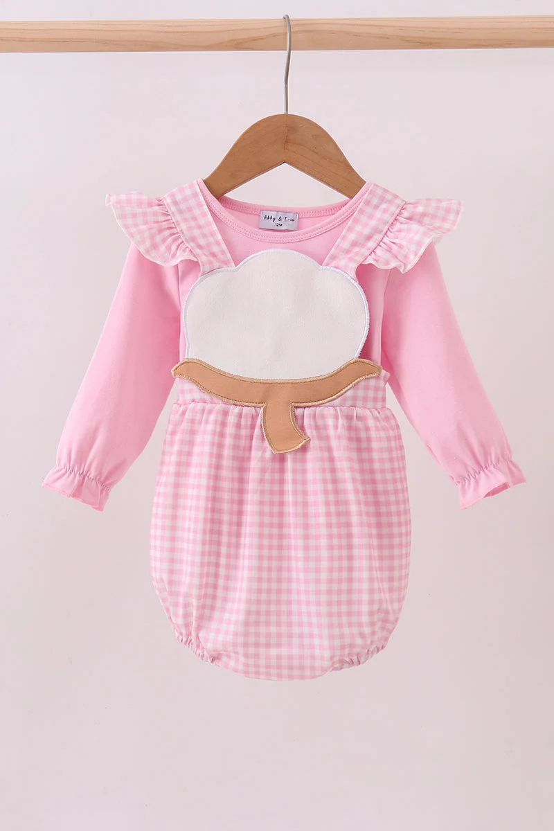 Original Pink cotton applique gingham 2pc set Reusable
