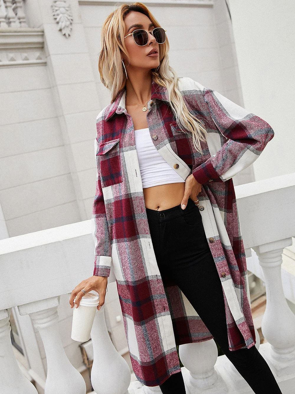 Authentic Ivy Lane Plaid Longline Shirt Jacket Efficient