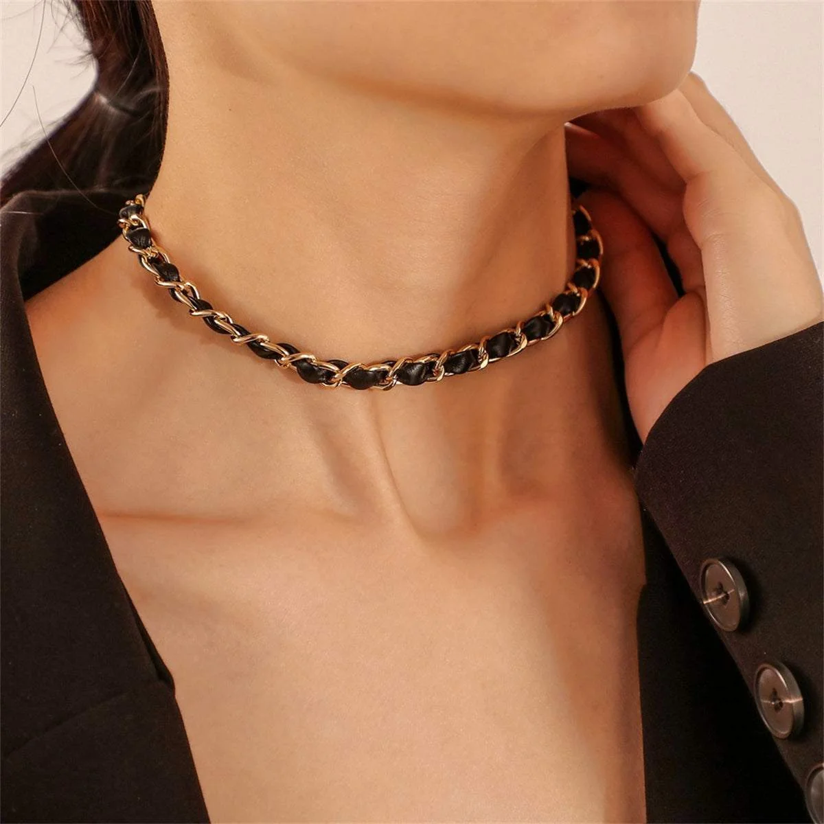 Durable Goldtone Black Polystyrene Cable Chain Choker Carefully Designed