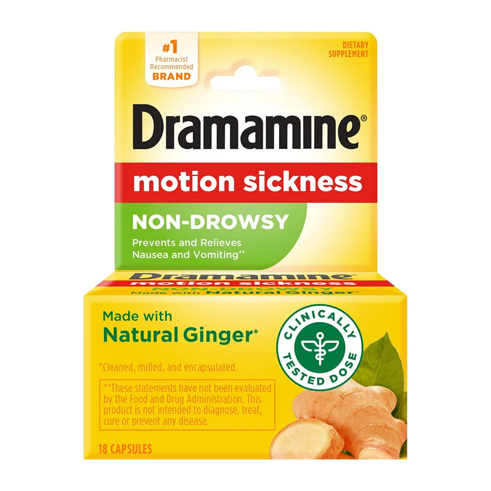 Expertly Made Dramamine Non-Drowsy Naturals With Natural Ginger Capsules 18 Ea Easy-to-Use