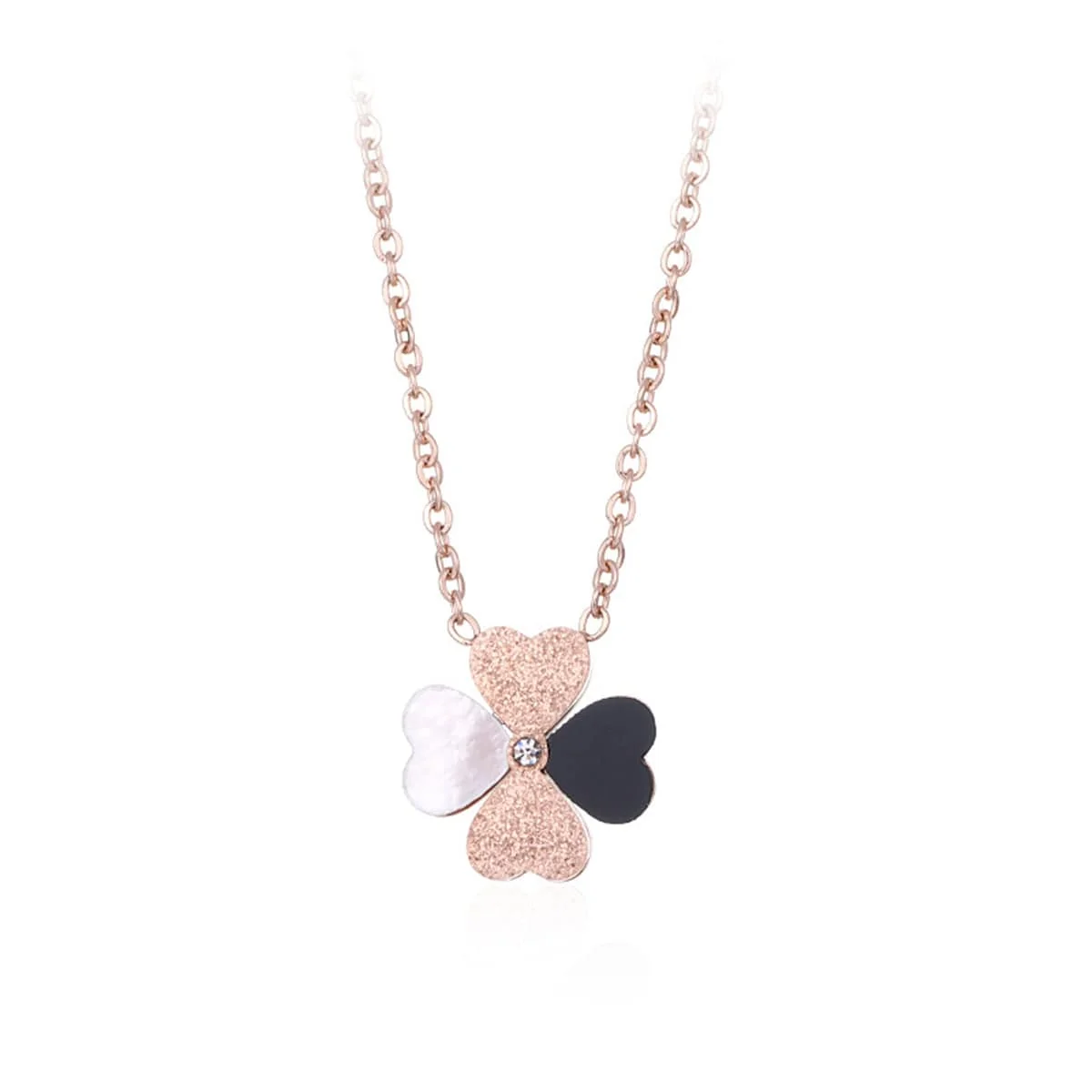 World-Class White Shell Cubic Zirconia Rose Goldtone Clover Pendant Necklace First-Class
