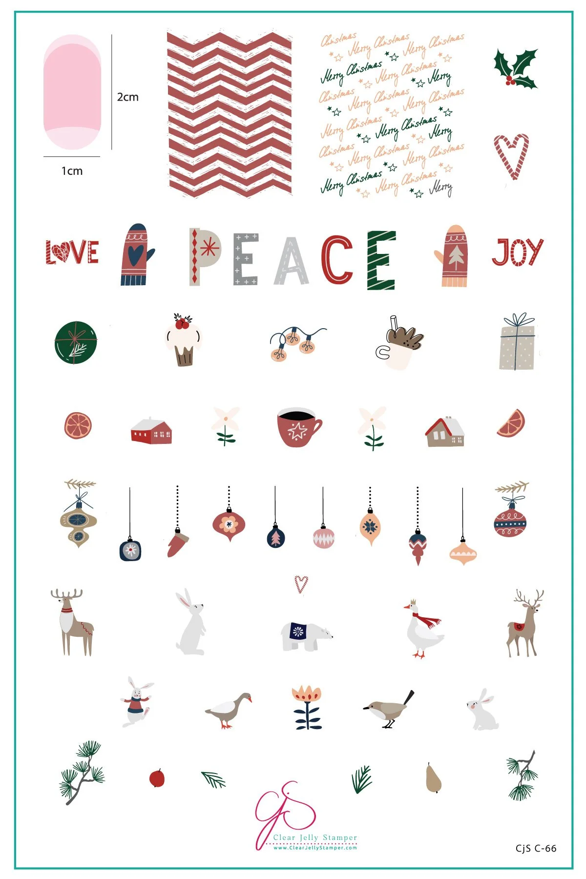 Fine Love Peace Joy CjS-C-66 Steel Nail Art Stamping Plate - Clear Jelly Stamper Exceptional