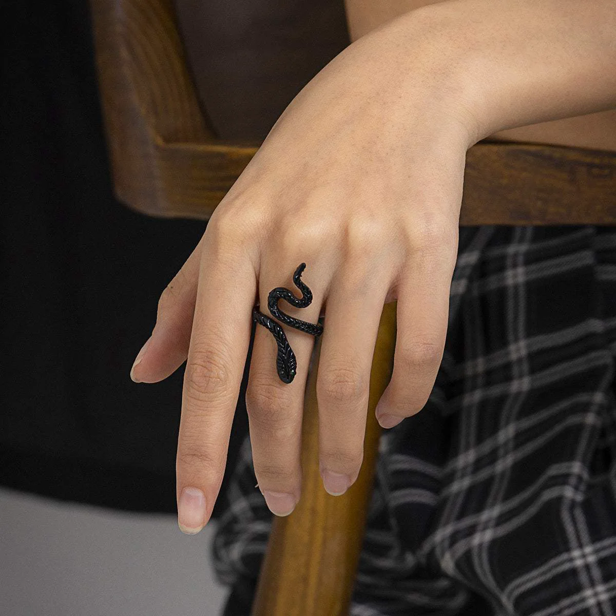 Innovative Black Textured Snake Bypass Ring Efficient