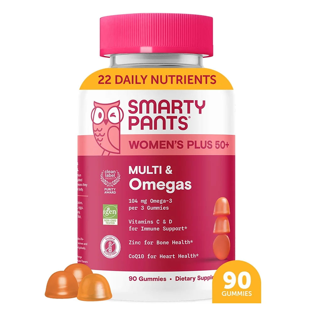 Contemporary SmartyPants Womens Plus 50 Plus Multivitamin and Omegas Dietary Supplement Gummies 90Ea Organic
