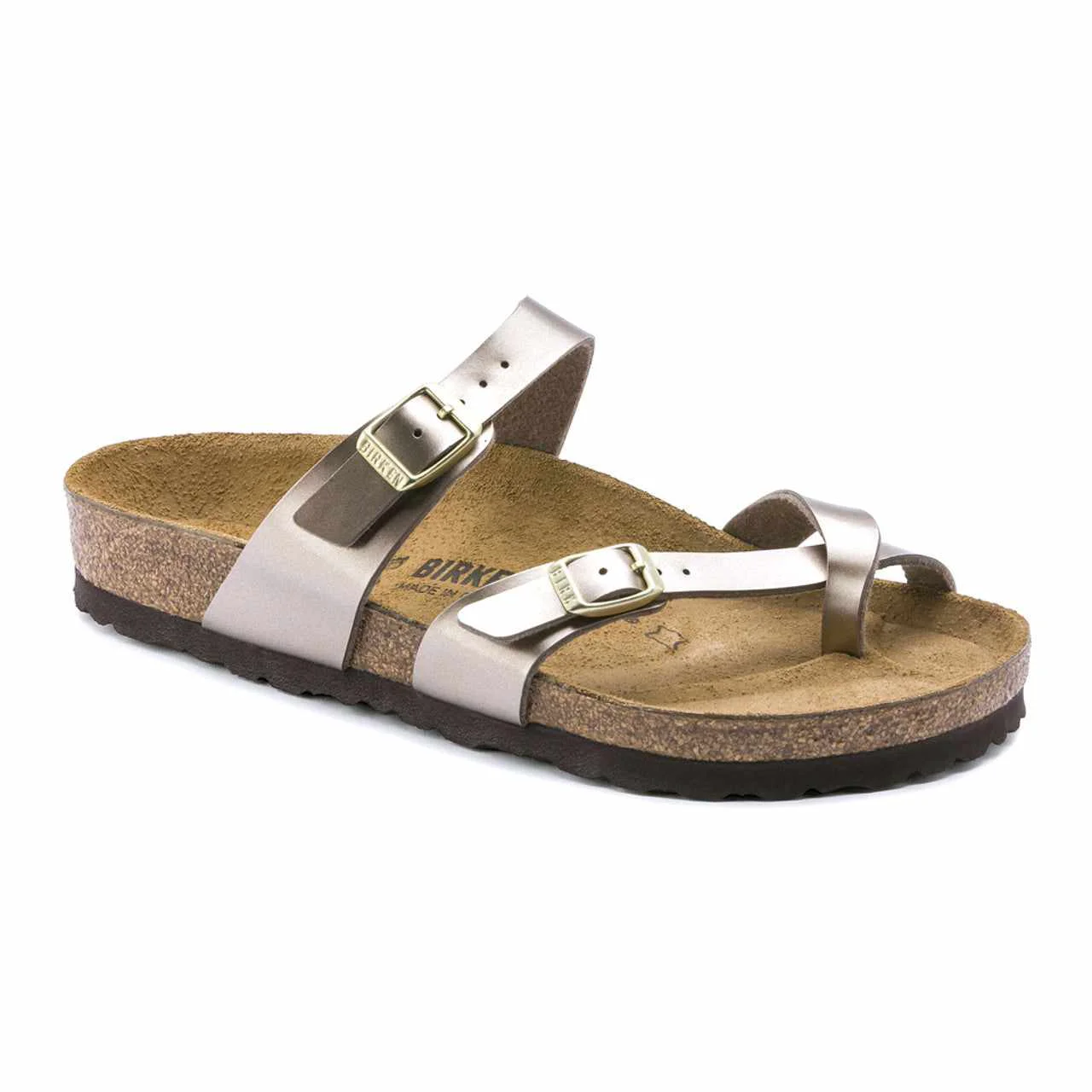 Flexible Birkenstock Women's Mayari Birko-Flor Electric Metallic Taupe Sandals Authentic