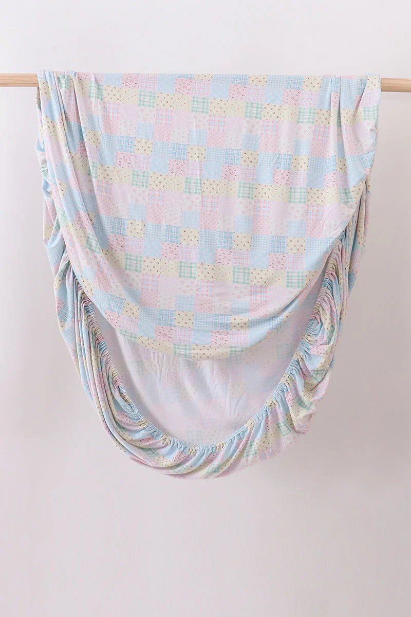 High-Performance Pink floral checkered bamboo crib sheet Green