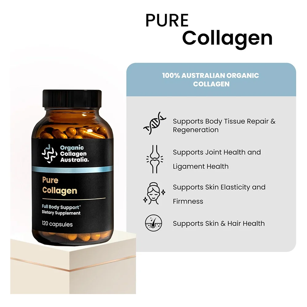 Convenient Organic Collagen Australia Pure Collagen Capsules Supports Healthy Ligaments and Joints 120Ea Original Design