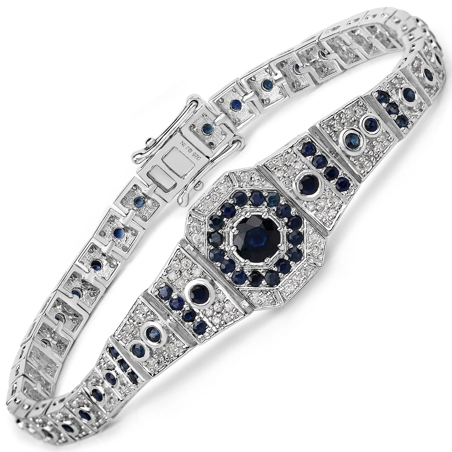 Advanced 3.79 Carat Round Blue Blue Sapphire and White Diamond 925 Sterling Silver September Birthstone Tennis Bracelet Outstanding