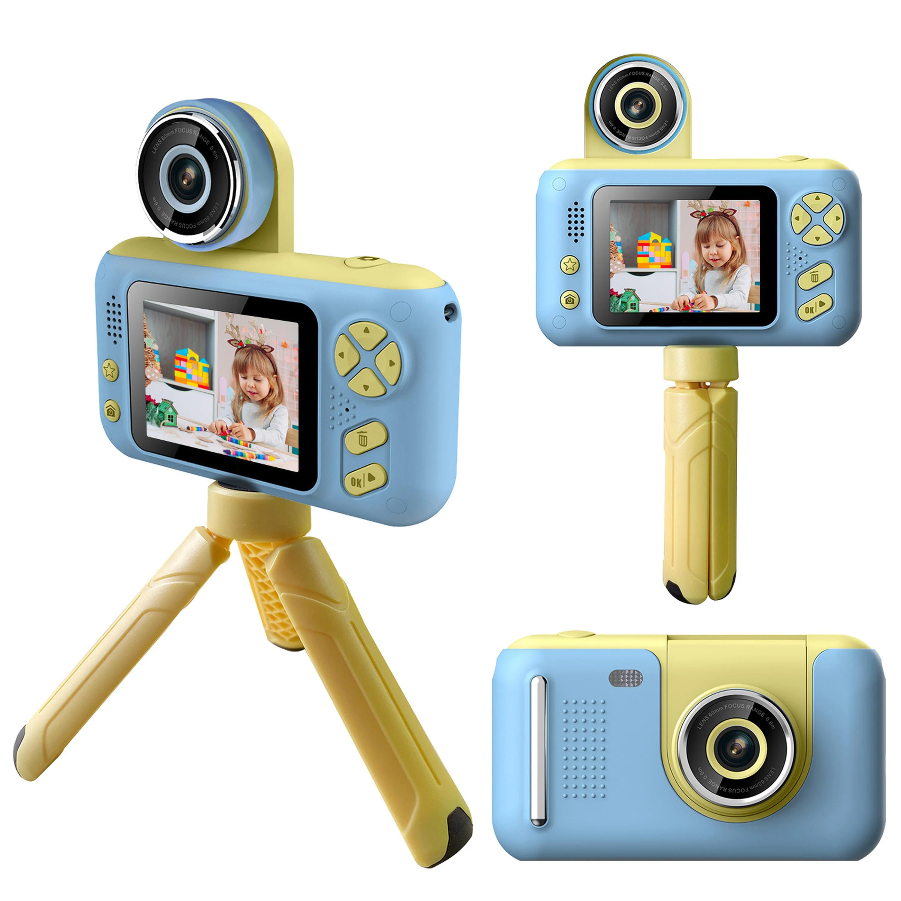 First-Class Fresh Fab Finds Kids Digital Camera with Flip Lens Children Video Camcorder Christmas Toy Birthday Gifts with Tripod 2.4in Screen 32G MMC Card for 3-10 Year Old Boys High-End