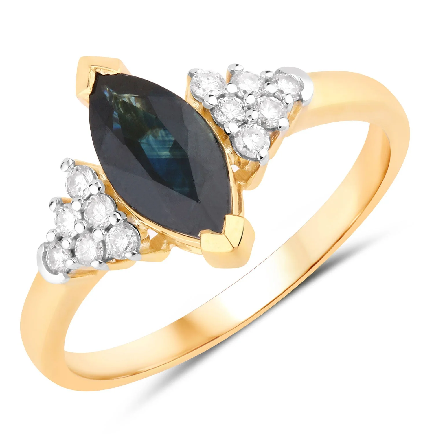Versatile 1.47ct Marquise Blue Sapphire and White Diamond Prong 14K Yellow Gold Cocktail Ring Breathable