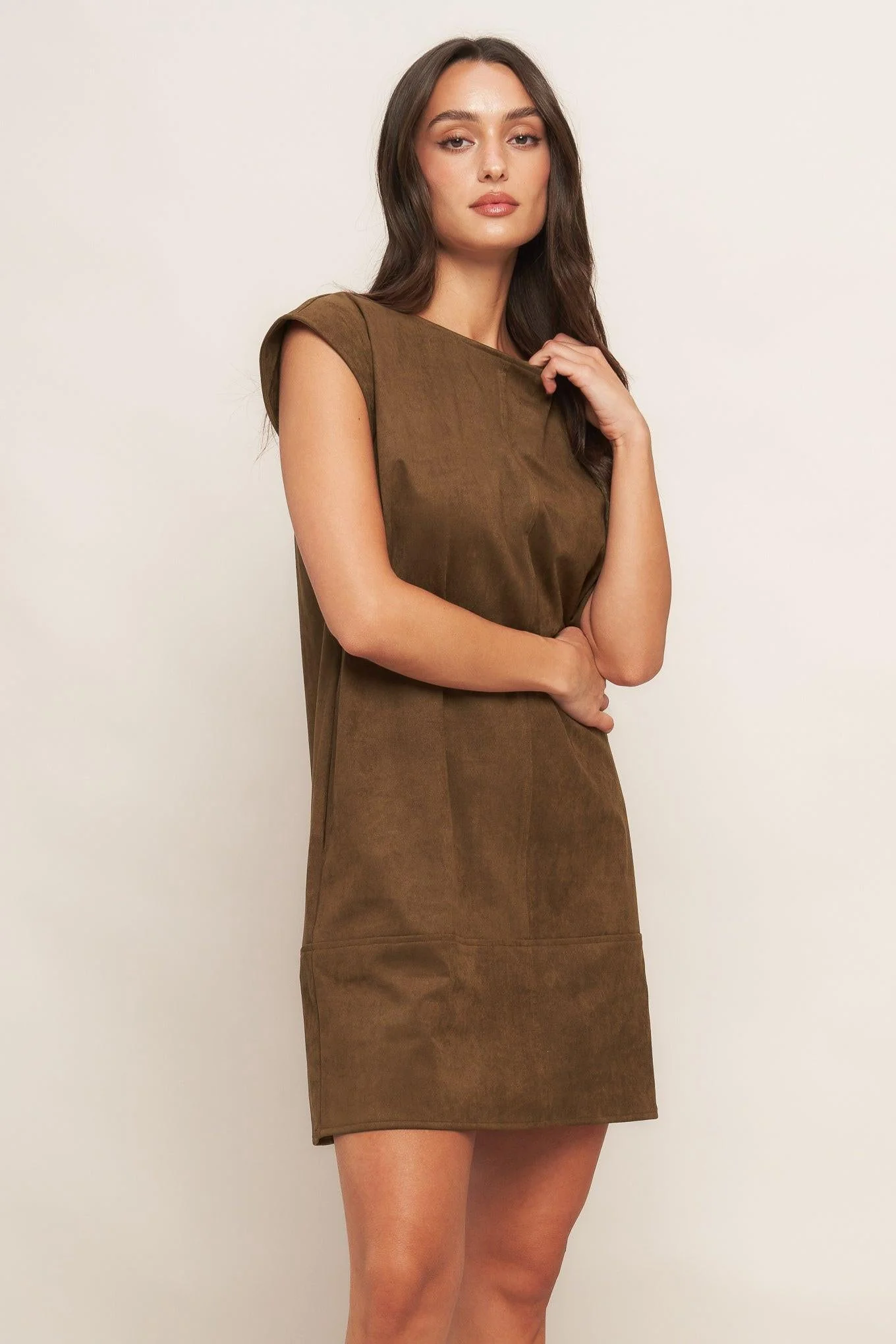 Soft Quiet Luxury Edge Faux Suede Midi Shift Dress Quality