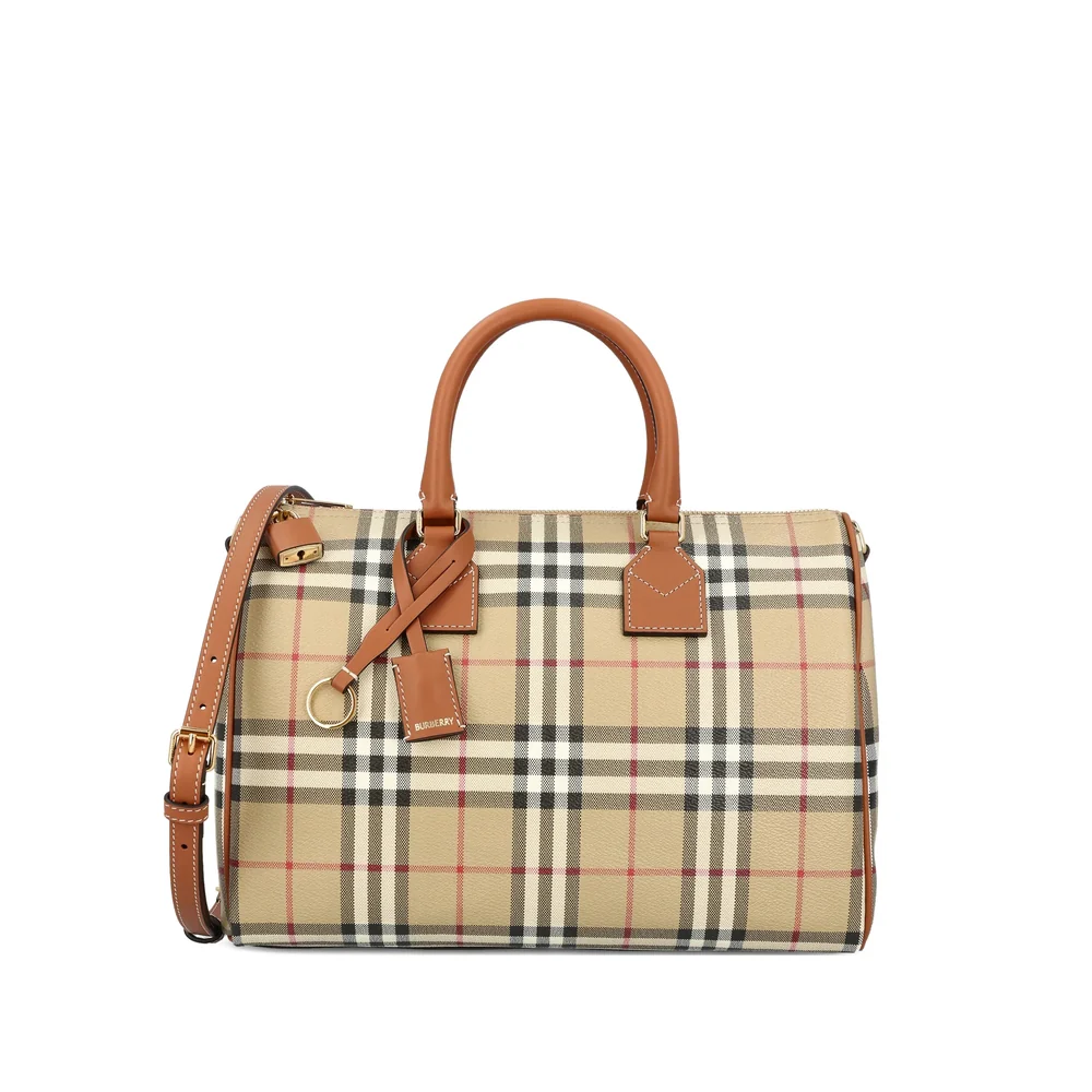 Expertly Made Beige Check Pattern Top Handle Bag Original Design
