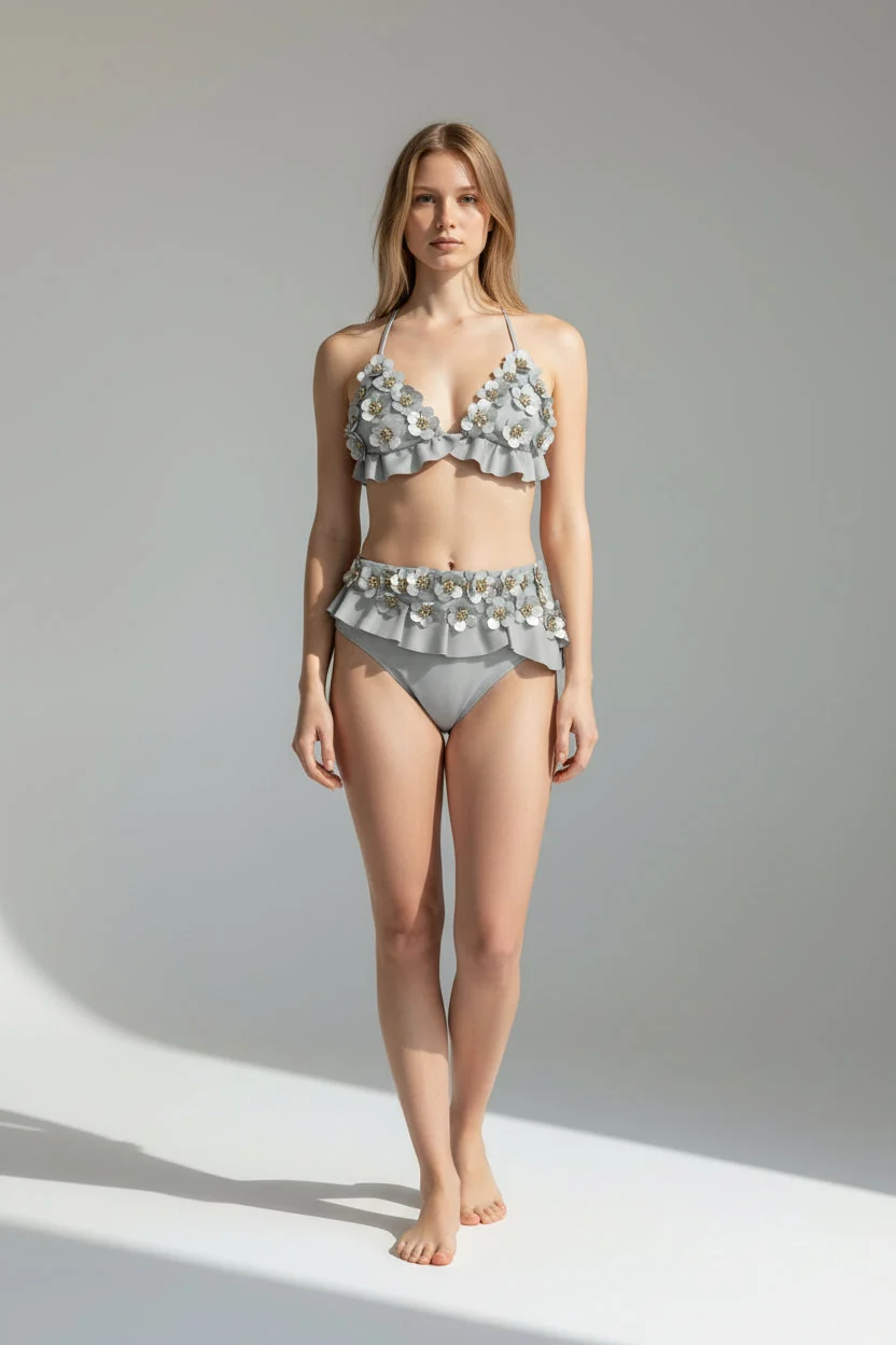 Premium Material Christian Audigier Flora High Waist Bikini Silver BM061-818 Consistent