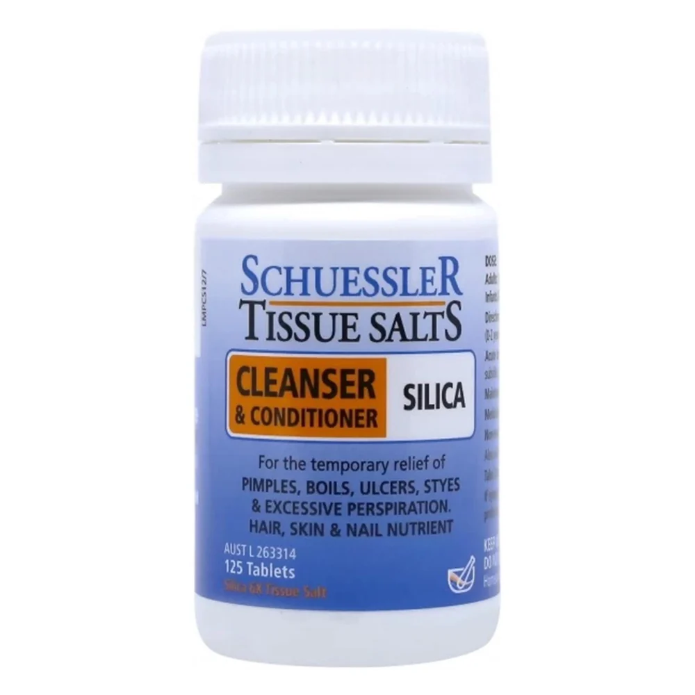 Luxury Schuessler Tissue Salts Silica Cleanser and Conditioner Relief Pimples Ulcers Excessive Perspiration Hair Skin and Nail Tablets 125Ea Verified