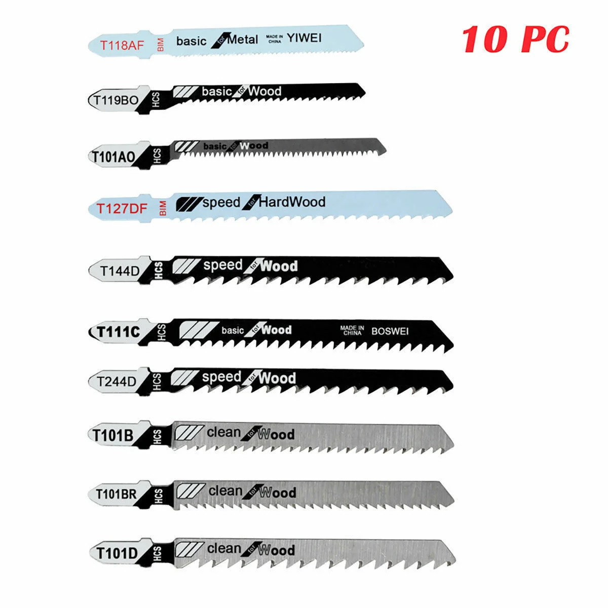 Dependable 10 PC T-Shank Jig Saw Blade Set Superior